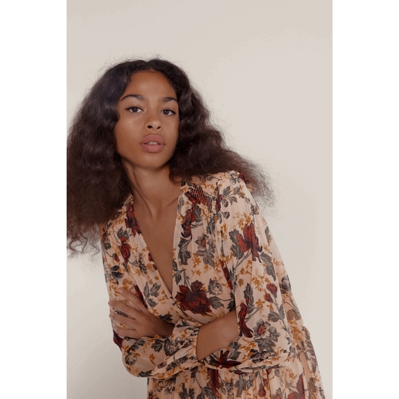 NEW Zara Floral Print Long Sleeve Midi Dress - Picture 4 of 12